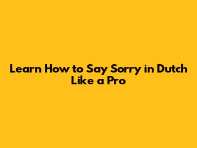 Learn How to Say Sorry in Dutch Like a Pro