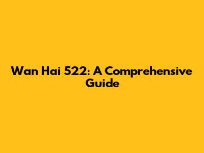 Wan Hai 522: A Comprehensive Guide